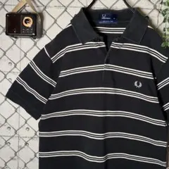 ポルトガル製 フレッドペリー ポロシャツ 半袖 刺繍ロゴ 鹿の子 ボーダー柄