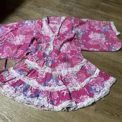 キッズ 浴衣 ドレス 甚平 上下 セット 100cm 中古品 蝶々 レース