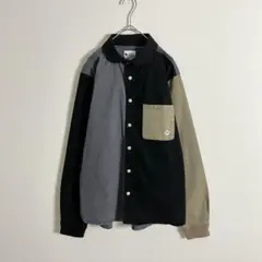 長袖シャツ　バイカラー　好配色　ブラック　グレー　スナップボタン　古着