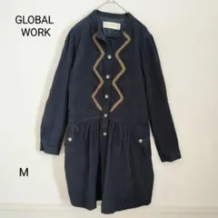 GLOBAL WORK カットソー ワンピース M ネイビー 秋 冬 装飾的