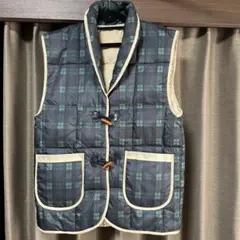 未使用　ダウンベスト　緑　タータンチェック　部屋着