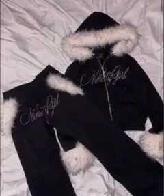 9090新品タグ付き★NinetyGirl ファー付きセットアップ ブラック