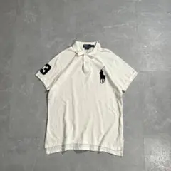 90s Ralph Lauren ビッグポニー ポロシャツ 鹿の子 短丈 白 L