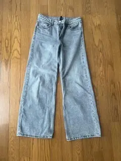 グレー ワイドレッグデニム ハイウエスト