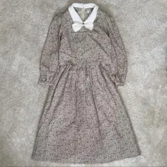 花柄ワンピース レディース ビッグカラー ロングワンピース レトロ リボン襟