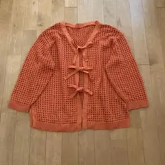 INGNI(イング)ミドル丈メッシュリボンニットカーディガン　オレンジ Ｍ