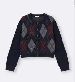 パフニットアーガイルクルーネックカーディガン