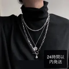 【大人気】シルバー3連ネックレス　チェーン　ボール　コイン　ユニセックス　韓国