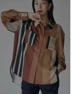 【Ameri】vintage BLURRED STRIPE OVER SHIRTのサムネイル