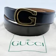 ✨良品✨GUCCI ベルト Gバックル ゴールド金具 純正ベルト レザー 茶×黒