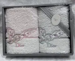 Dior 刺繍入りハンドタオル 2枚セット ピンク グレー