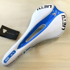 自転車サドル スポーツバイク仕様 薄型 ホワイト青ラインのサムネイル