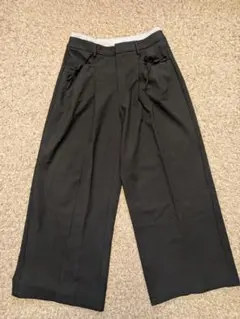 H＆M　ブラック ワイドパンツ ストライプウエスト42インチ