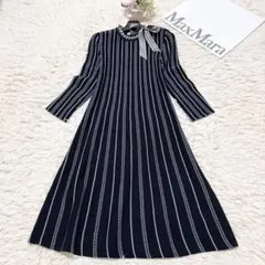 美品✨Max&Co 近年モデル　ボウタイストライプニットワンピース　紺　XS