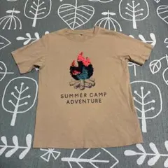 GUキッズ 半袖Tシャツ 150 スパンコール 焚き火 キャンプ ベージュ