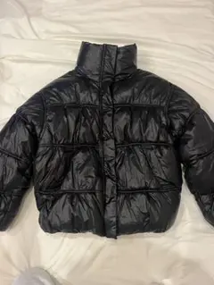 H&M ブラック ダウン y2k 光沢　xs