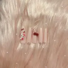 量産型 ピンク サンリオ キティ ネイルチップ リボン ガーリー 韓国 10本