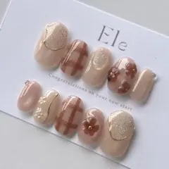 ネイルチップ　チェック　お花　ぷっくり　マグネット