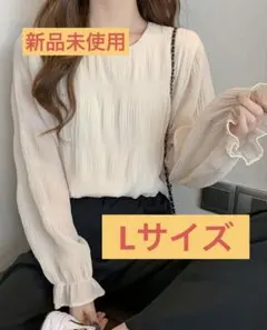 新品☆アイボリー プリーツ　シアー　長袖ブラウス
