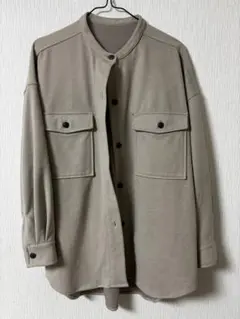 ノーカラーシャツジャケット ベージュ フリース