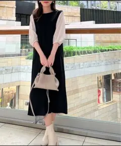 classicalelf バルーンスリーブ ロングワンピース XL 黒×ベージュ