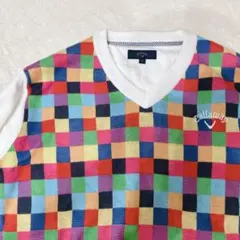 【ビッグサイズ】キャロウェイ　ニットセーター　マルチカラー Vネック　刺繍　XL