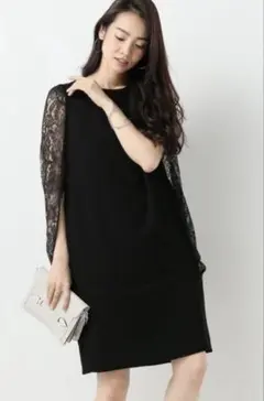 レースワンピース レースコンビ ワンピース 黒 結婚式 ブラック レース 
