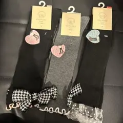 新品 キッズ女の子　リボン付きハイソックス　ニーハイソックス靴下 3足セット