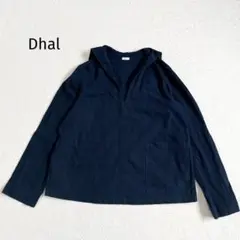ダル Dhal 長袖 セーラーシャツ 長袖プルオーバー Vネック 紺 綿100 