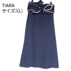 TIARA バイカラーリボン付き　フレアスカート ブラック　黒　サイズ3(L)