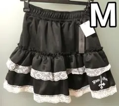 新品 ウエストゴム レースフリルミニスカート 黒×白 Mサイズ 悪魔界隈 黒ロリ