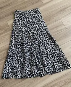 ZARA花柄 総柄 ロングフレアスカート Sサイズ 白黒 モノトーン