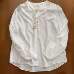 未使用品　UNIQLO レーヨンギャザーブラウス ホワイト L