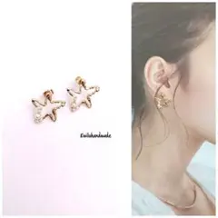 【No.536】ハンドメイド　ピアス　大人可愛い　ヒトデ　夏　こぶり　パール