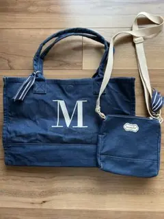 デニム　イニシャル　M刺繍 トートバッグとミニショルダーバッグ　マッドパイ