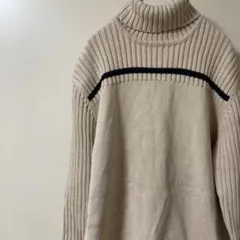 ベージュ タートルネックニット　メンズM