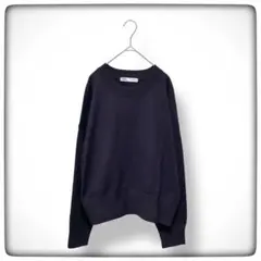 【ザラ】 Uネック トレーナー M 紺　オーバーサイズ〖古着〗