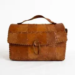 希少【本革】ハンドメイド レザー ハンドバッグ ヴィンテージ風 レトロ 茶