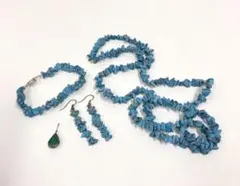 格安 ターコイズ ビーズネックレス ブレスレット ピアス セット