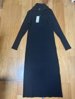 新品未使用 UNIQLO ハーフジップ リブニットワンピース ブラック M