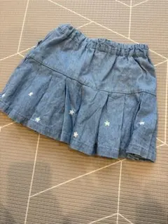 プティマイン　デニムブルー プリーツスカート 90 キュロット　パンツ　花柄