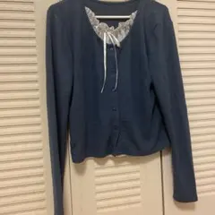 clear ネイビー 長袖レイヤード風ボタン付きトップス