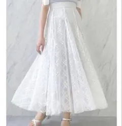 新品　dazzlin スパンコールチュールチェックスカート オフホワイトのサムネイル