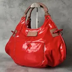 Jewelジュエル2WAYエナメルトートバッグ赤大容量ショルダー付き美品 