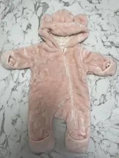 クマのフード付きロンパース ピンク60-70cm