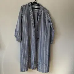 美品！デニム調ストライプ　ロングシャツ　アウター使いOK 長袖