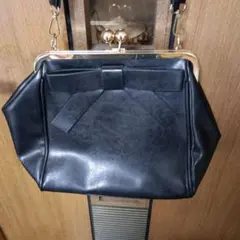 2way リボン付き黒ショルダーバッグ ゴールド金具 美品 合皮