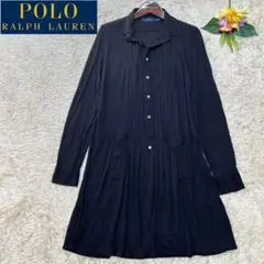 極美品 ポロラルフローレン シャツワンピース ジャージー プリーツ ブラック L