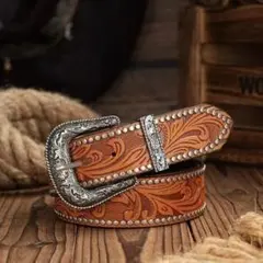 メンズ　ウエスタンベルト　ブラウン　スタッズ　ベルト　アメカジ　レザー