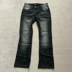 ブラック スプレー加工 フレアデニムパンツ